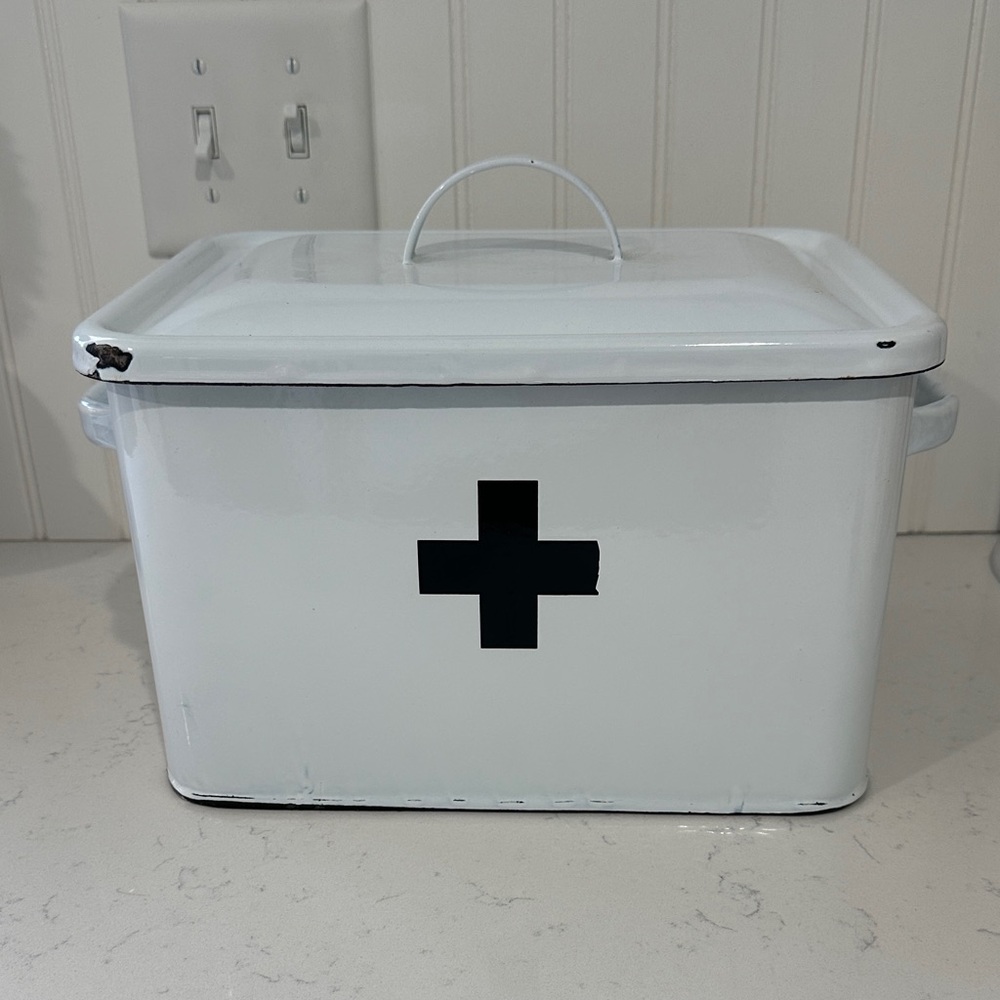 White Metal First Aid Box with Black Cross